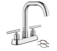 Cinwiny 4 Inch Centerset Bathroom Sink Faucet 2 Handle Bathroom Faucets,Deck Mount Mixer Taps Vanity Lavatory Faucet with 360° Swivel Spout Water Supply Hoses,Polished Chrome