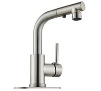 Cinwiny Bathroom Faucets with Pull Down Sprayer Brushed Nickel Sink Faucets Deck Mounted Single Handle 1 Hole Kitchen Faucet Three Water Flow Modes with Rotating Spout