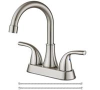 Cinwiny Bathroom Sink Faucet 4 Inch 2 Handle Bathroom Faucet 360° Swivel Spout Deck Mounted Vanity Faucet with Water Supply Hoses,Brushed Nickel,Without Drain