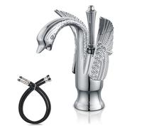 Cinwiny Bathroom Sink Faucet Polished Chrome Swan Shaped Single Handle One Hole Lavatory Basin Tap Mixer Deck Mount
