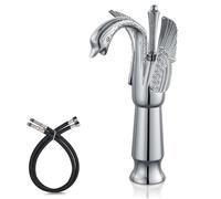 Cinwiny Bathroom Sink Faucet Polished Chrome Swan Shaped Single Handle One Hole Tall Lavatory Basin Tap Mixer Deck Mount