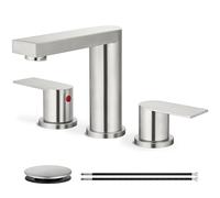 Cinwiny Brushed Nickel 3 Hole Bathroom Faucet, 8 Inch Widespread, 2-Handle