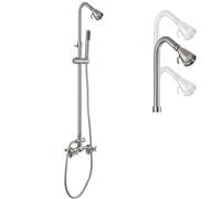 Cinwiny Brushed Nickel Wall Mounted Exposed Shower Fixtures with Hand Held Shower Head Outdoor Shower Kit 2 Cross Handles with Adjustable Slide Bar Dual Function Shower Faucet