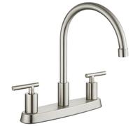 Cinwiny Kitchen Faucets for Sink 3 Holes High Arc 360° Rotating Spout Kitchen Sink Faucet Brushed Nickel 2 Handle 8 Inch Center Set Kitchen Faucet with Supply Lines