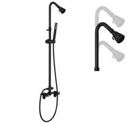 Cinwiny Matte Black Wall Mount Outdoor Shower Kit with Hand Held Spray Two Cross Handles with Adjustable Slide Bar Two Function Exposed Shower Faucet System