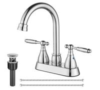Cinwiny Polish Chrome Deck Mount 4 Inch Centerset Bathroom Faucet Double Handles Vanity Sink Faucet Swivel Spout Mixer Tap with Pop up Drain, Gooseneck