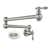 Cinwiny Pot Filler Brushed Nickel Wall Mounted Classical Folding Stretchable Kitchen Restaurant Sink Faucet with Double Joint Swing Arm Single Hole Two Handles Commercial NPT Stainless Steel