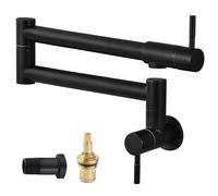 Cinwiny Pot Filler Faucet Wall Mount Matte Black Kitchen Restaurant Sink Stretchable Commercial Faucet with Folding Double Joint Swing Arm Single Hole Two Handles NPT Stainless Steel