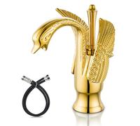 Cinwiny Swan Faucet Bathroom Sink Faucet Polished Gold Swan Shaped Single Handle One Hole Lavatory Basin Tap Mixer Deck Mount
