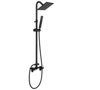 Cinwiny Wall Mounted Outdoor Shower System Matte Black 6" Square Rainfall Shower head with Hand Held Spray Double Cross Handles with Adjustable Slide Bar Two Function Exposed Shower Kit