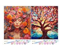 CINY 2 PCS Paint by Number Kit for Kids and Adults, Includes Canvas, Brushes, Instructions, Acrylic Paints, Metal Hooks, Suitable for Room Decoration and Hobby Cultivation(40×50cm)