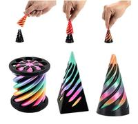 CINY 3 PCS 3D printing decompression spinning toy, children's educational development spiral three-dimensional structure, Three styles, round, cone, pyramid, Stress Relief Desktop Decorations Toy
