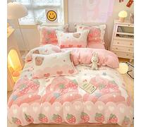 CinYana Pink Strawberry Duvet Cover Set Fluffy Kawaii Cartoon Comforter Cover Soft Kids Twin Size Bedding Set (Strawberry)