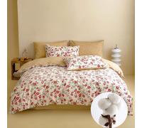 CinYana Red Floral Duvet Cover Set Reversible 100% Cotton Duvet Cover King 3 PCS Chic Garden Bedding Set Mini Floral Comforter Cover Soft Breathable for All Seasons (Red,King)