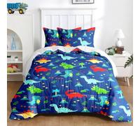 CINYE Blue Dinosaur Coverless Duvet for Boys/Kids/Toddlers/Cot - Includes 1 Duvet 120x150 cm &1 Pillowcase 40x60 cm - Coverless Quilt With Dinosaur/Tree 3D Patterns,Comforter For Bedroom,Microfiber