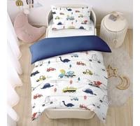CINYE Dinosaur Boys Single Duvet Cover For Kids Cute Bedding 135×200 cm Colorful Bedding Set With Zip Fastening Comes With 50x75 cm Pillowcase 3D Cars Quilt Cover