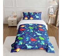CINYE Kids Single Coverless Duvet for All Seasons, Single Quilt with Dinosaur and Tree 3D Patterns, Comforter 135x200 cm with two 50x75cm pillowcases, Blue