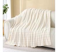 CINYE White Flannel Fleece Throw - Bubble Faux Fur Fluffy Blanket For Adults,Kids,Teens,Fluffy All-Season Blanket Perfect For Bed,Sofa,Car,Camping,Picnic Use,60x80,100% Polyester Microfibre