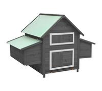 Cinyiqo 171460 Chicken Coop Grey and White 150x96x110 cm Solid Firwood Chicken Coop and Run,Small Wooden Hen House Poultry Ark Coop Rabbit Hutch Home with Nest Box