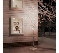 Cinyiqo LED White Birch Tree Warm White 240 LEDs 300 cm Snowy Effect Brown Christmas Twig Tree Pre Lit With White LED