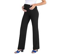 Cinzia - Wide Leg Maternity Palazzo Trousers - Over The Bump Full Panel. Work Office Pants for Pregnant Women Straight Leg (3XL - 20, Viscose Black)