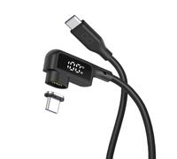 CIO Magnetic USB C to USB C Cable, Fast Charging Cord with LCD Display, 100W Silicone Waterproof Heavy Duty Fast Charge Charging Cable (Right Angle, Black, 0.5m/1.6 ft)