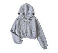 Cioatin Women Fleece Zip Up Crop Hoodies Sweatshirt Y2K Fall Trendy Long Sleeve Athletic Workout Pullover Jacket Sweater, Light Grey, S
