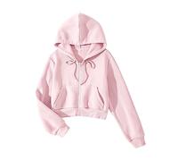 Cioatin Women Fleece Zip Up Crop Hoodies Sweatshirt Y2K Fall Trendy Long Sleeve Athletic Workout Pullover Jacket Sweater, Pink, Large