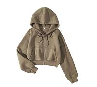 Cioatin Women Fleece Zip Up Crop Hoodies Sweatshirt Y2K Fall Trendy Long Sleeve Athletic Workout Pullover Jacket Sweater, Mocha, S
