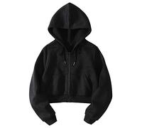 Cioatin Women Fleece Zip Up Crop Hoodies Sweatshirt Y2K Fall Trendy Long Sleeve Athletic Workout Pullover Jacket Sweater, Black, Large