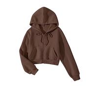Cioatin Women Fleece Zip Up Crop Hoodies Sweatshirt Y2K Fall Trendy Long Sleeve Athletic Workout Pullover Jacket Sweater, Brown, Large