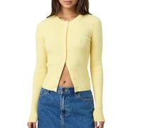 Cioatin Women Long Sleeve Button Up Ribbed Knit Crop Cardigan Y2K Slim Fit Round Neck Sweater Tshirt Fall Going Out Tops, Yellow, M