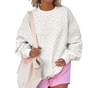 Cioatin Women Oversized Ditsy Floral Crewneck Sweatshirt Lightweight Fleece Drop Shoulder Pullover Y2K Aesthetic Fall Outfits, White 02, Medium