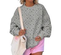 Cioatin Women Oversized Ditsy Floral Crewneck Sweatshirt Lightweight Fleece Drop Shoulder Pullover Y2K Aesthetic Fall Outfits, Gray, Medium