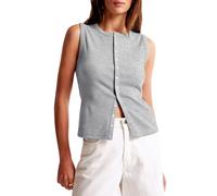Cioatin Women Ribbed Button Down Tank Tops Sleeveless Crew Neck Slim Fit Open Front Crop Vest Going Out Y2K Clothes, Heather Gray, XS