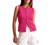 Cioatin Women Ribbed Button Down Tank Tops Sleeveless Crew Neck Slim Fit Open Front Crop Vest Going Out Y2K Clothes, Hot Pink, L