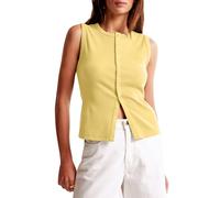 Cioatin Women Ribbed Button Down Tank Tops Sleeveless Crew Neck Slim Fit Open Front Crop Vest Going Out Y2K Clothes, Yellow, S