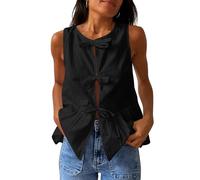 Cioatin Women Sleeveless Bow Tie Front Peplum Tank Tops Loose Fit Cut Out Cotton Babydoll Blouse Shirt Going Out Summer, Black, M