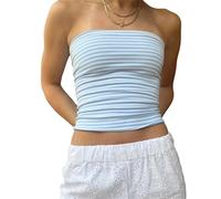 Cioatin Women Strapless Striped Bandeau Tube Tops Y2K Aesthetic Sleeveless Backless Crop Tank Going Out Summer Girls, Blue White, S