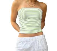 Cioatin Women Strapless Striped Bandeau Tube Tops Y2K Aesthetic Sleeveless Backless Crop Tank Going Out Summer Girls, Pea Green White, S