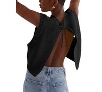 Cioatin Women Y2K Backless Tie Up Knit Crop Sweater Vest Sleeveless Round Neck Split Open Back Pullover Summer Tank Tops, Black, Small