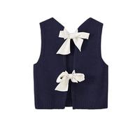 Cioatin Women Y2K Backless Tie Up Knit Crop Sweater Vest Sleeveless Round Neck Split Open Back Pullover Summer Tank Tops, Z-navy, L