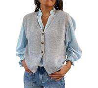 Cioatin Women Y2K Button Up V Neck Knit Crop Sweater Vest Sleeveless Waistcoat Tank Tops Pullover Preppy Clothes Outfits, Heather Gray, M