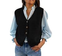 Cioatin Women Y2K Button Up V Neck Knit Crop Sweater Vest Sleeveless Waistcoat Tank Tops Pullover Preppy Clothes Outfits, Black, M