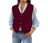 Cioatin Women Y2K Button Up V Neck Knit Crop Sweater Vest Sleeveless Waistcoat Tank Tops Pullover Preppy Clothes Outfits, Wine, L