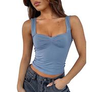 Cioatin Women Y2K Cute Sweetheart Neck Going Out Crop Tops Sleeveless Bustier Skinny Fit Summer Crop Tank Cami Trendy, Ash Blue, M