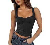 Cioatin Women Y2K Cute Sweetheart Neck Going Out Crop Tops Sleeveless Bustier Skinny Fit Summer Crop Tank Cami Trendy, Black, S