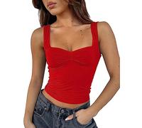 Cioatin Women Y2K Cute Sweetheart Neck Going Out Crop Tops Sleeveless Bustier Skinny Fit Summer Crop Tank Cami Trendy, Red, XS