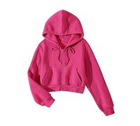 Cioatin Women Zip Up Crop Hoodie Jacket Fleece Drop Shoulder Long Sleeve Cropped Hooded Sweatshirt Active Casual, Hot Pink, Medium