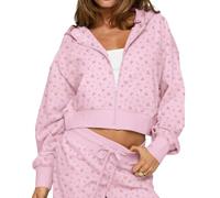 Cioatin Women Zip Up Crop Hoodies Jacket Loose Fit Fleece Sweatshirt Y2K Ditsy Floral Pullover Aesthetic Girls Clothes Fall, Pink, L